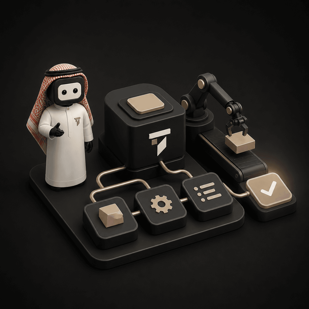 وكيل ذكاء اصطناعي بجوار منظومة أتمتة تربط المدخلات والتنفيذ والتحقق ضمن مسار تشغيلي واحد
